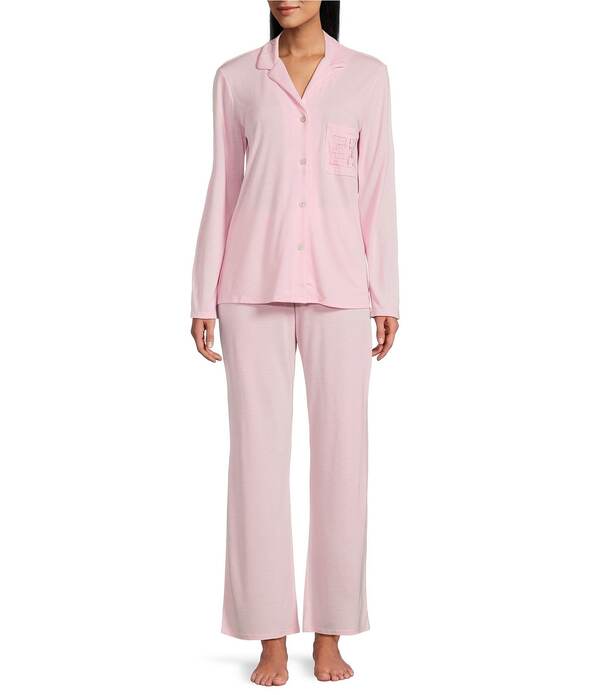 ナトリ レディース アンダー御召しもの ナイト爵御召しもの 編み物 Natori Solid Long Sleeve Notch Collar Long Knit Pajama Setulle