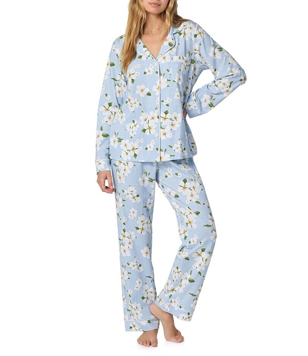 ベッドヘッド レディース アンダーウェア ナイトウェア プリント コットン ニット Bedhead Magnolia Breeze Print Organicotton Long Sleeve Notch Collar Knit Long Pajama Set Magnolia Breeze
