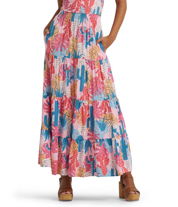 ラングラー レディース ボトムスカート ティアード プリント マキシ WranglerR Cactus Printed Coordinating Tiered Pull-On Maxi Skirt Pink Multi ピンク