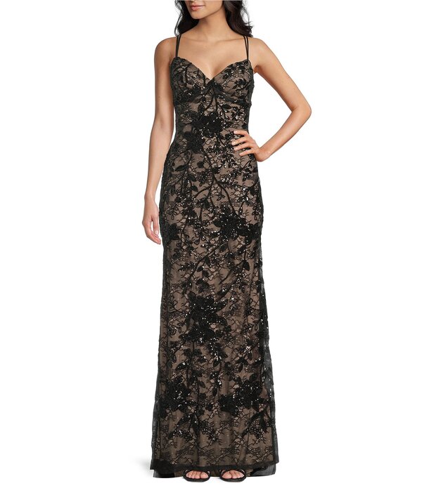 ビーダーリン レディース トップス ワンピース Vネック スパンコール レース B. Darlin Sequined Lace V-Neck Lace Up Back Dress Black/Rose/Nude ブラック