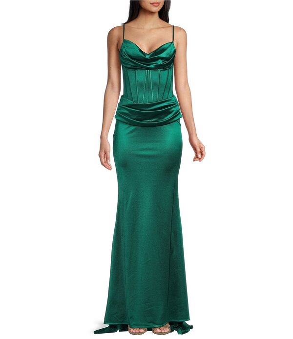 ビーダーリン レディース トップス ワンピース ドレープ サテン B. Darlin Satin Drape Neck Corset Bustier Bodice Mermaidress Hunter|ReVida 店