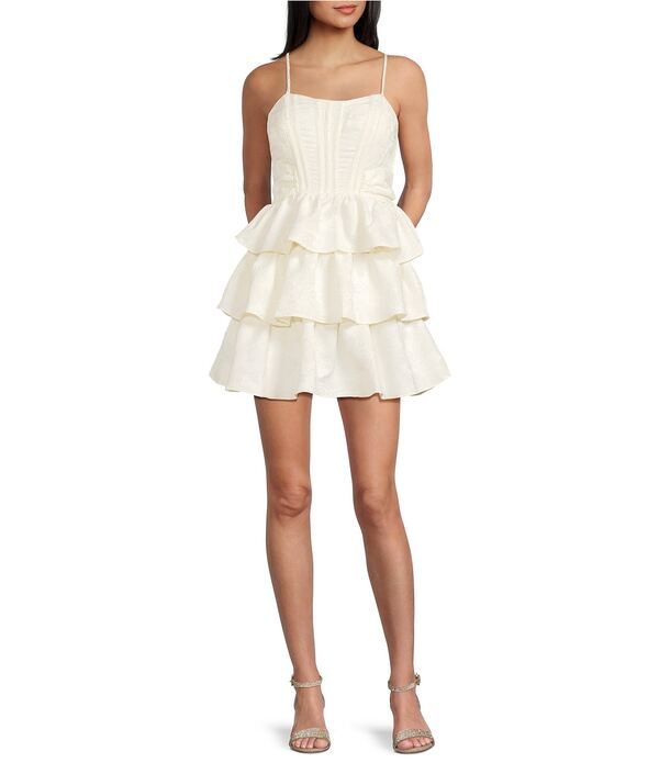 シティヴァイブ レディース トップス ワンピース ティアード フリル City Vibe Scoop Neck Bustier Bodice Tiered Ruffle Dress Cream クリーム｜ReVida 店