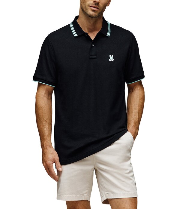 サイコバニー メンズ トップス シャツ Psycho Bunny Tavian Pique Short Sleeve Polo Shirt Black ブラック