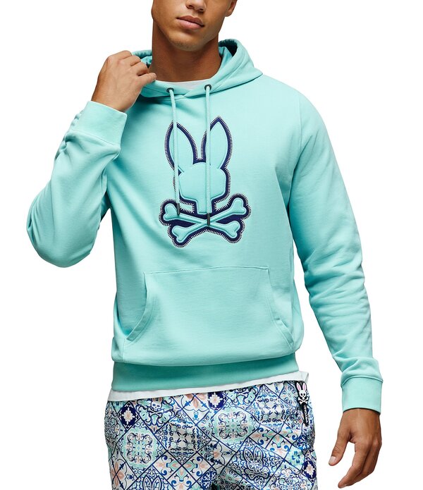 サイコバニー メンズ アウター パーカー・スウェット Psycho Bunny Gage Felt Patchoodie Aqua Haze アクア