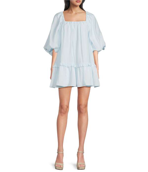 ジービー レディース トップス ワンピース ミニ GB Trapeze Square Neck 3/4 Sleeves Blouson Mini Dress Cornflower|ReVida 店