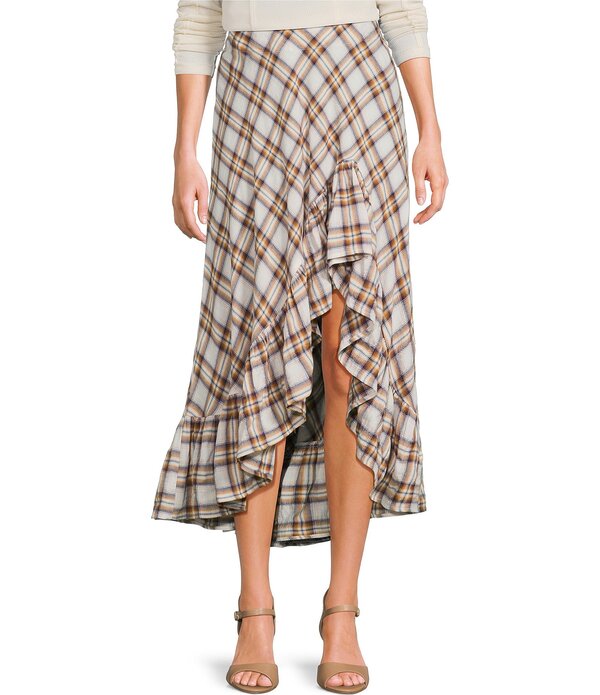 チェルシーアンドバイオレット レディース 下つ方スコート 非対称 フラウンス C\u0026V Chelsea \u0026 Violet Plaid Asymmetric Ruffle Skirt Brown/Birch 赤銅色