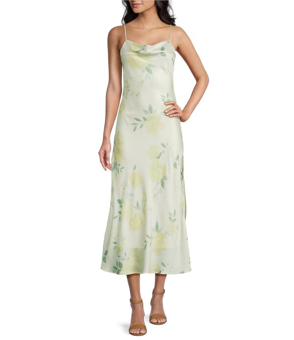 ジービー レディース トップス ワンピース フラワー柄 プリント ノースリーブ マキシ フラワー GB Floral Print Cowl Neck Sleeveless Maxi Slip Dress Light Yellow イエロー