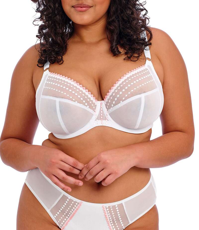 エロミ レディース アンダーウェア ブラジャー プラスサイズ シアー 刺繍 Elomi Plus Size Matilda Embroidered Sheer Plunging Convertible U-Back to Racerback Contour Wire Full-Busted Bra White ホワイト 17,736円