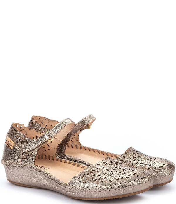ピコリーノス レディース シューズ パンプス なめし革 Pikolinos Puerto Vallarta Perforated Leather Mary Jane Flatstone 石ころ