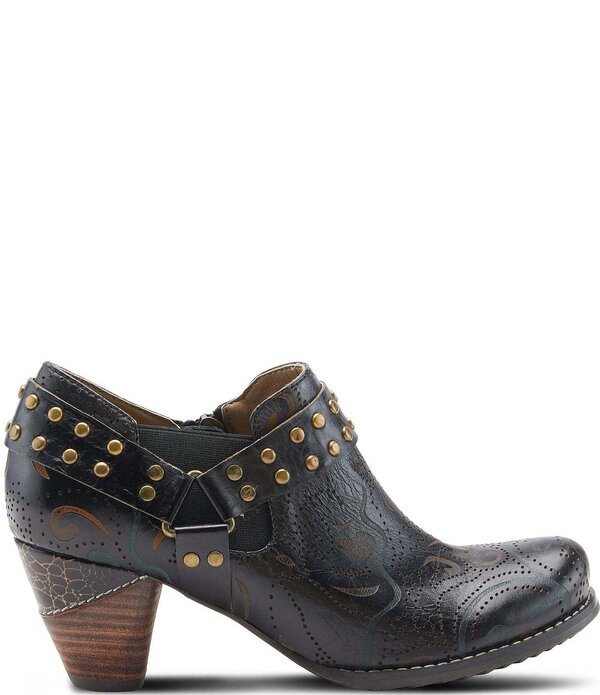 ラリティステ レディース シューズ ブーツ・レインブーツ レザー L'ARTISTE Kacielou Tooled Perforated Leather Studded Harness Hardware Shooties Black ブラック|ReVida 店