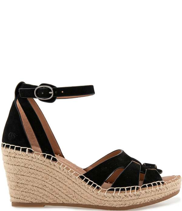 ジェントルソウルズ レディース シューズ スリッポン・ローファー サンダル スエード アンクル Gentle Souls Coolie Nubuck Suede Ankle Wrap Espadrille Wedge Sandals Black ブラック