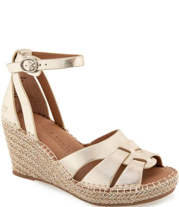 ジェントルソウルズ レディース シューズ スリッポン・ローファー サンダル アンクル レザー Gentle Souls Coolie Leather Ankle Strap Espadrille Wedge Sandals Champagne シャンパン