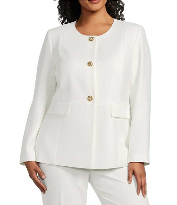 カスパール レディース アウター 厚地の外套 つけ加える大きさ 上衣 Kasper Plusize 3 Button Peplum Jacket Vanilla Ice