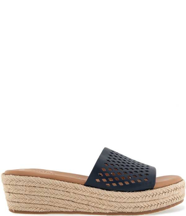 ジェントルソウルズ レディース シューズ サンダル レザー Gentle Souls Vandy Perforated Leather Espadrille Slide Sandals Indigo インディゴ｜ReVida 店