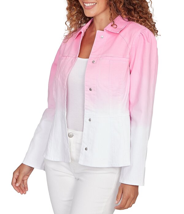 ルビーアールディー レディース アウター コート プチ デニム ジャケット Ruby Rd. Petite Size Soft Ombre Wash Point Collar Long Sleeve Peplum Denim Jacket Hydrangea Multi マルチカラー