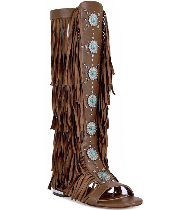 アザレア ワン レディース シューズ サンダル トール フリンジ Azalea Wang Dustine Fringed Tall Gladiator Sandals Brown ブラウン