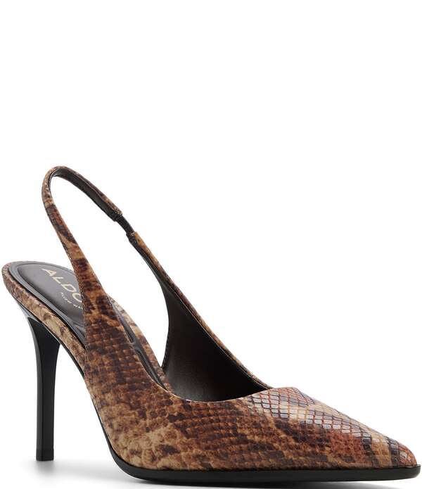 アルド レディース シューズ 踵 ALDO Samantha Snakembossed Pointed Toe Slingback Pumps Brown Multi 赤銅色