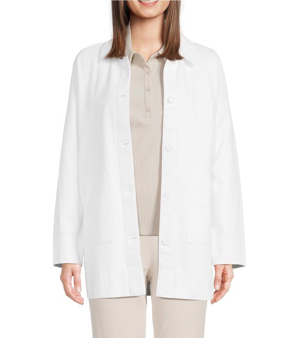 エイリーンフィッシャー レディース アウター コート コットン ジャケット Eileen Fisher Organicotton Classicollar Long Sleeve Jacket White ホワイト|ReVida 店