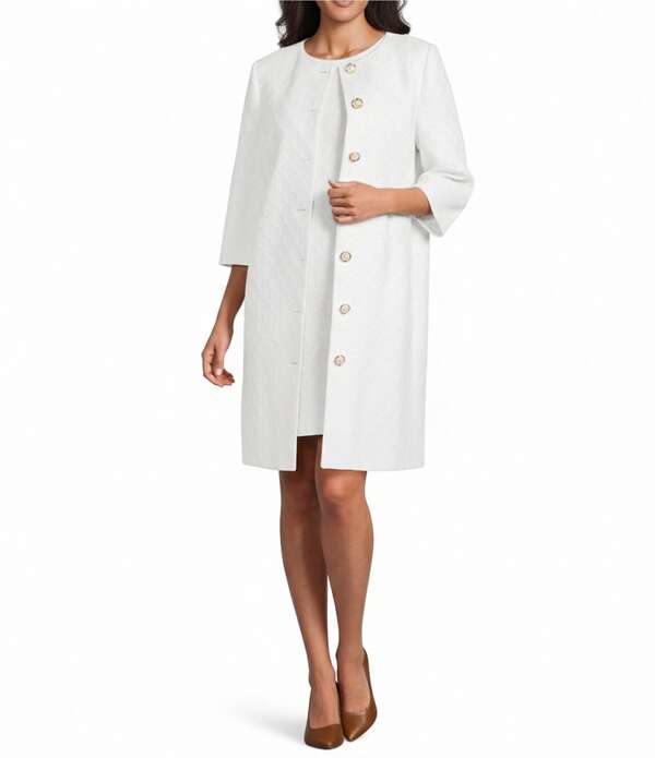 プレストンアンドヨーク レディース アウター コート ジャケット Preston & York Coordinating Belinda Round Neck 3/4 Sleeve Length Jacquard Jacket White ホワイト