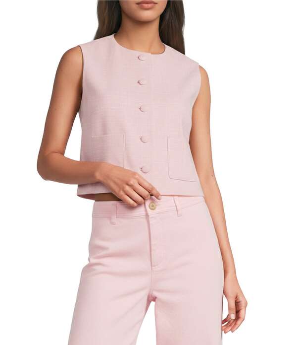 アントニオ メラーニ レディース アウター 限りない ノースリーブ Antonio Melani Darian Sleeveless Button Front Pocket Vestickled Pink サクラ色 レディースファッション-コート・ジャケット
