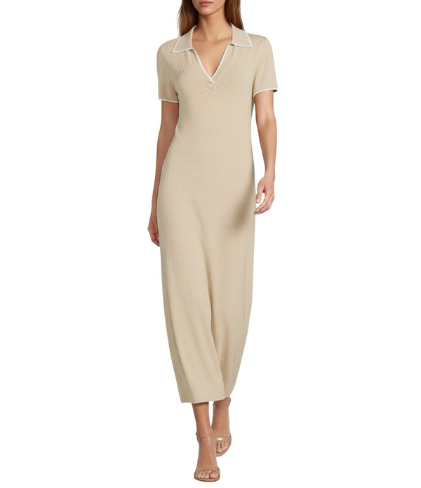 アントニオ メラーニ レディース トップス ワンピース Vネック リブ マキシ Antonio Melani Ribbed V-Neck Collar Short Sleeve Shift Maxi Dressand サンド｜ReVida 店