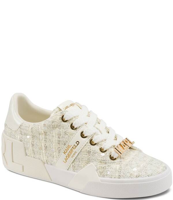 カール ラガーフェルド レディース ボトムス カジュアルパンツ スニーカー レース ロゴ KARLAGERFELD PARIS Mablyn Boucle Signature Logo Lace Up Sneakers Cream クリーム｜ReVida 店