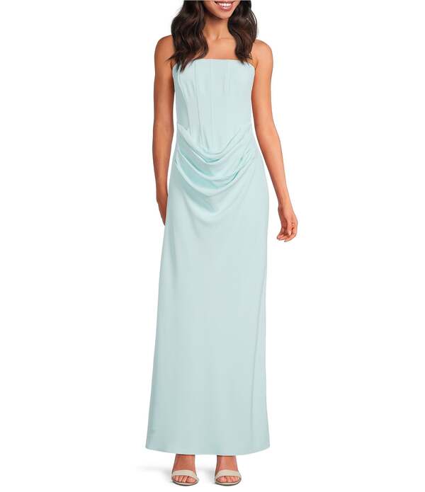 ジャンビニ レディース トップス ワンピース クレープ ギャザー ストラップレス マキシ Gianni Bini Christen Crepe Corset Strapless Ruched Maxi Dress Breezy Blue ブルー