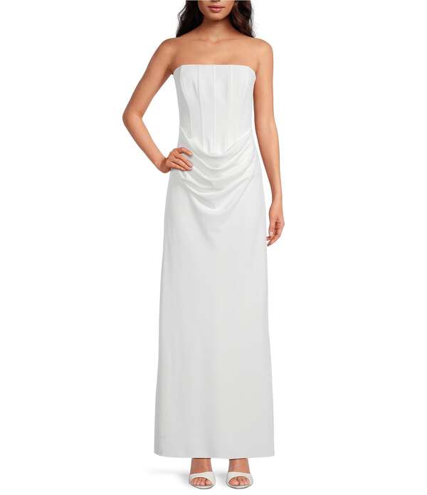 ジャンビニ レディース トップス ワンピース クレープ ギャザー ストラップレス マキシ Gianni Bini Christen Crepe Corset Strapless Ruched Maxi Dress White ホワイト