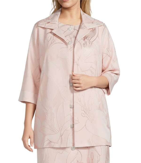キャロライン ローズ レディース アウター コート プラスサイズ ジャケット Caroline Rose Plus Luminous Lilies Jacquard Notch Collar Bracelet Sleeve Party Jacket Soft Pink ピンク｜ReVida 店