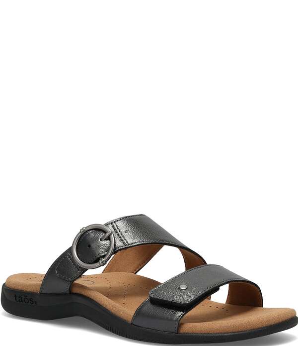 タオスフットウェア レディース シューズ パンプス サンダル トール なめし革 Taos Footwear Westside Metallic Leather Slide Sandals Black Metallic 黒いこと