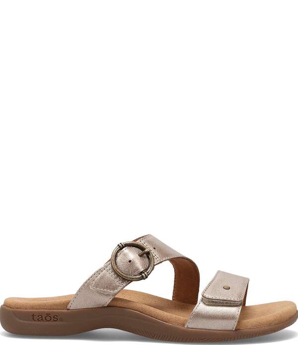 タオスフットウェア レディース シューズ パンプス サンダル トール なめし革 Taos Footwear Westside Metallic Leather Slide Sandals Champagne 三鞭酒