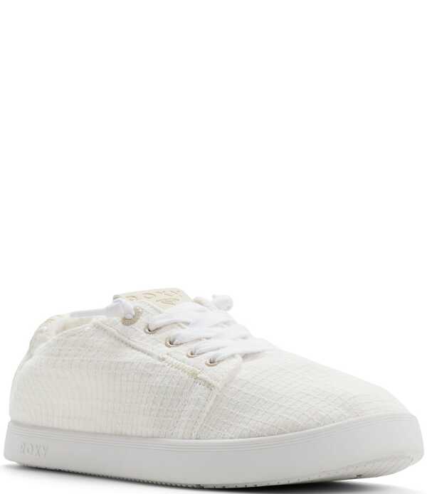 ロキシー レディース ボトムス カジュアルパンツ スニーカー レース Roxy Mauka Box Weave Laced Slip On Sneakers White ホワイト