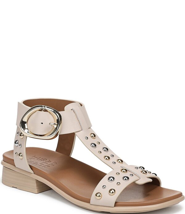 ナチュライザー レディース シューズ サンダル アンクル レザー Naturalizer Brandy Studded Leather Big Buckle Hardware T-Strap Ankle Wrap Sandals Ivory Mist アイボリー