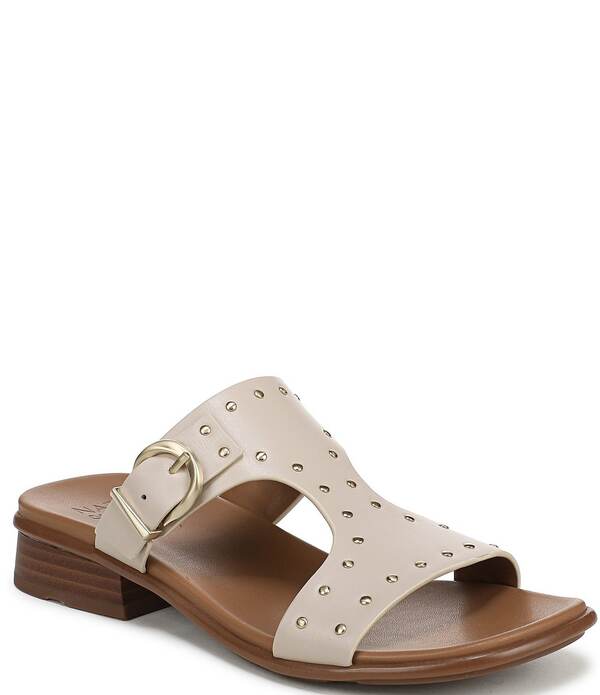 ナチュライザー レディース シューズ サンダル レザー Naturalizer Beach Studded Leather T-Strap Slide Sandals Ivory Mist アイボリー｜ReVida 店