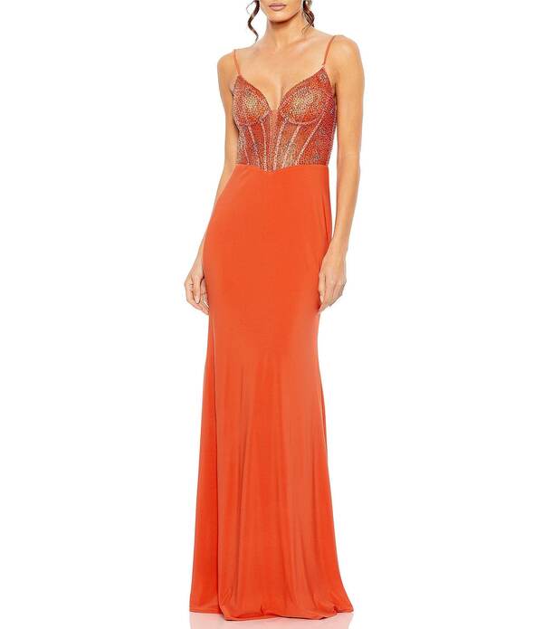 マックダガル レディース トップス ワンピース ノースリーブ Mac Duggal Sweetheart Neck Sleeveless Corset Bodice Gown Orange オレンジ|ReVida 店