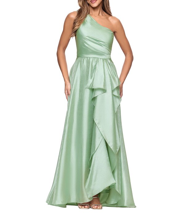 エスケープ レディース トップス ワンピース A ライン フリル マキシ Xscape One Shoulder Cascading Side Ruffle Organza-Line Maxi Dressage セージ