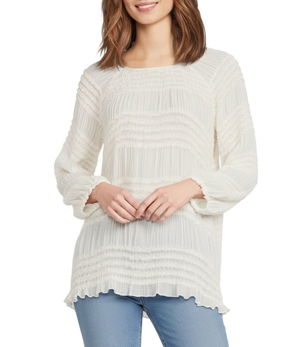 アリ マイルス レディース トップス シャツ プチ Ali Miles Petite Size Textured Woven Solid Stripe Round Neck Long Sleeve Top Cream クリーム｜ReVida 店 14,220円