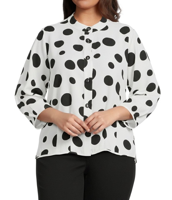 アリ マイルス レディース トップス シャツ プラスサイズ プリント ブラウス Ali Miles Plusize All-Over Dot Print Banded Collar 3/4 Sleeve Hi-Low Hem Button-Front Blouse Dot Multi マルチカラー|ReVida 店