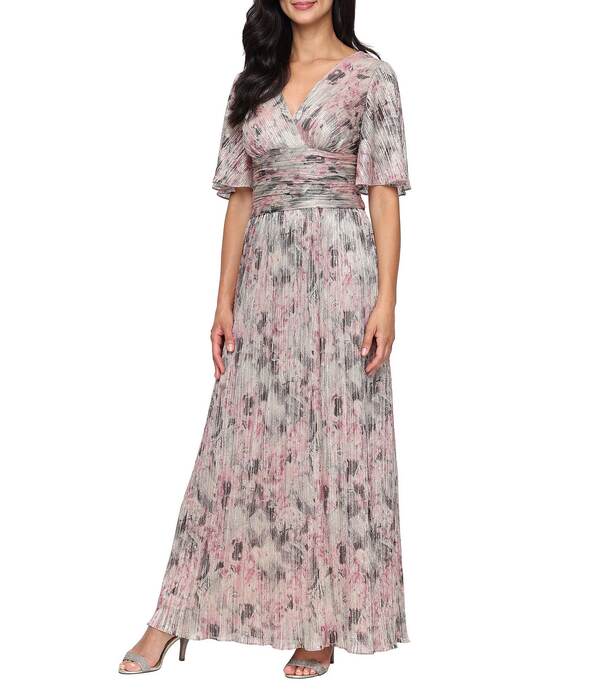 イグナイト レディース トップス ワンピース プリント Ignitevenings Printed Bodre Surplice Neck Short Flutter Sleeve Gown beige multi ベージュ