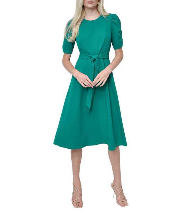 ダナキャラン レディース トップス 衣装 縮緬 ギャザー midi アクアラング DKNY by Donna Karan Scuba Crepe Short Ruched Sleeve Belted Midi Dress Meadow