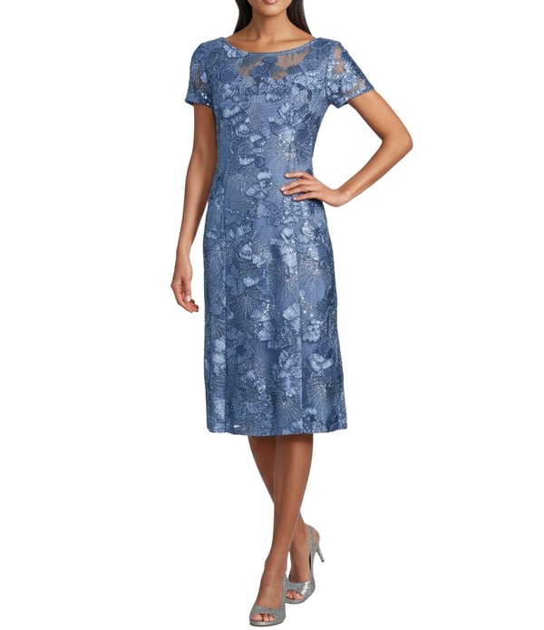 アレックスイブニングス レディース トップス ワンピースパンコール キャップ レース Alex Eveningsoutache Lace Sequin Round Neck Cap Sleeve Tea Dress Brush Periwinkle 41,470円