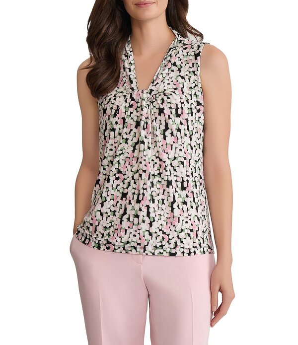 カスパール レディース トップス シャツ プチ プリント ノースリーブラウス ニット ジャージー Kasper Petite Size Printed Twist Front Jersey Knit Sleeveless Blouse Black Multi ブラック