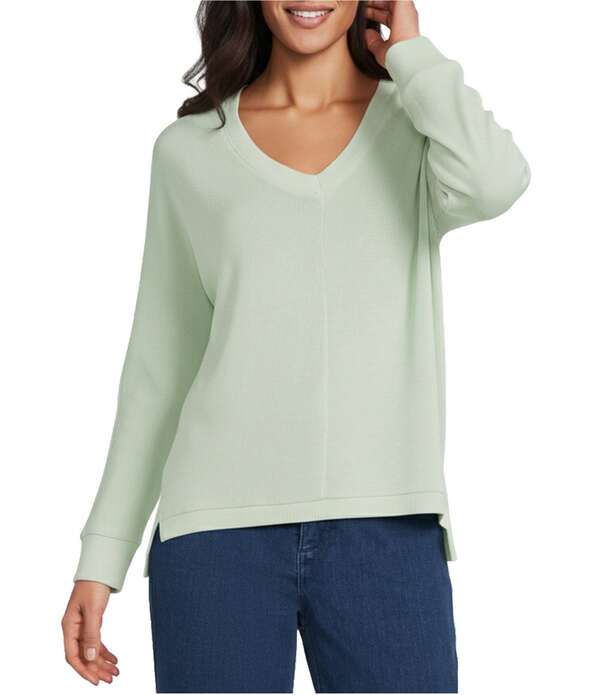 イントロ レディース アウター ニット・セーター Vネック プチ Intro Petite Size V-Neck 3/4 Sleeve Washed Knit Sweater Bok Choy
