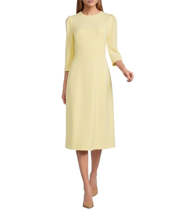 インベストメンツ レディース トップス ワンピース クルーネックレープ ミディ スキューバ Investmentscuba Crepe 3/4 Sleeve Crew Neck Fit And Flare Midi Dress Lemon Meringue|ReVida 店