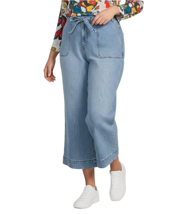 コード ブルー レディース ボトムス デニムパンツ ワイドレッグ プラスサイズ クロップド ジーンズ Code Bleu Plusize Stretch Denim Wide Leg High Rise Tie-Waist Cropped Jeans Georgia Wash デニム