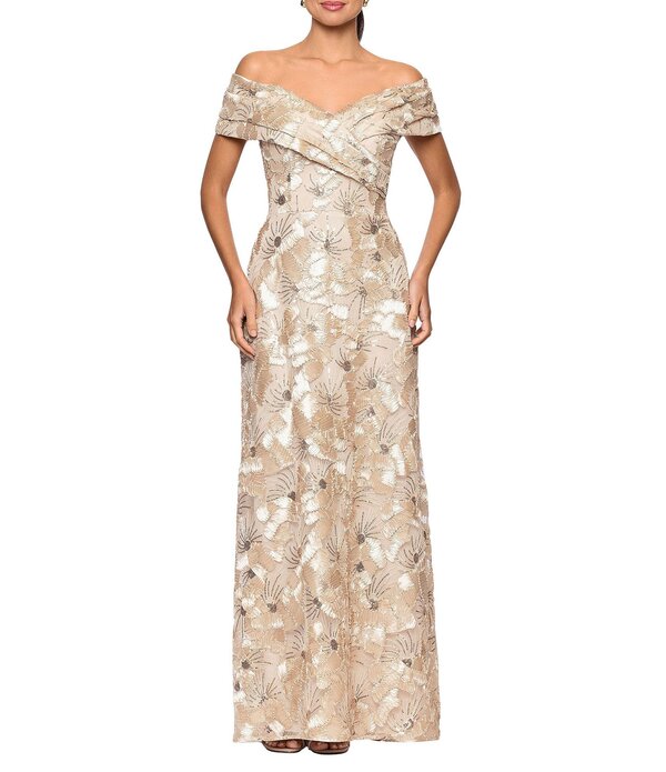 ベッツィアンドアダム レディース トップス ワンピース A ライン レース Betsy & Adam Off The Shoulder Soutache Lace A-Line Gown Champagne シャンパン