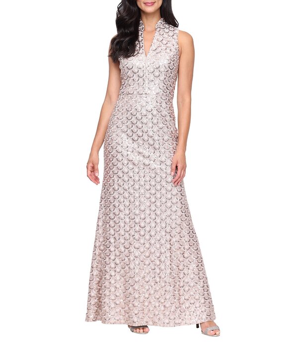 アレックスイブニングス レディース トップス ワンピースパンコール ノースリーブ 刺繍 Alex Eveningsleeveless Embroidered Sequin Sheath Dress Taupe トープ