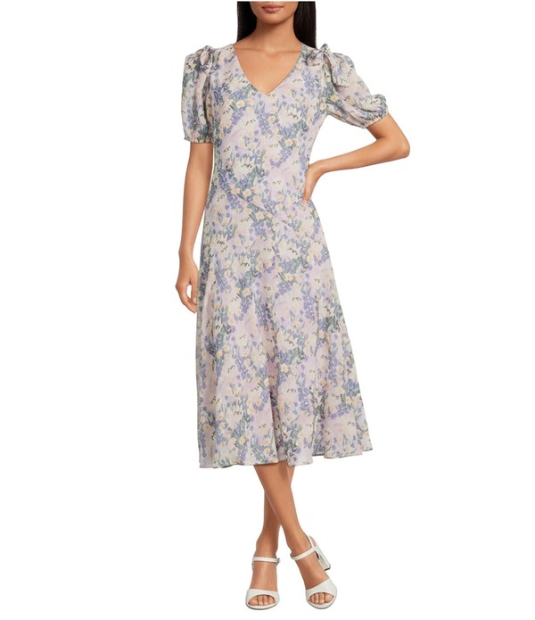 アストール レディース トップス 衣装 Vのど首 A 伝達ルート お花柄 刷り上げる midi お花 ASTR the Label Jessenia Floral Printed V-Neck Short Sleeve A-Line Midi Dress Lilac Floral 紫はしどい ワンピース-レディースファッション
