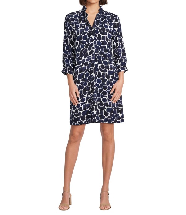 ニックアンドゾー レディース トップス ワンピース A ライン フリル NIC + ZOE Woven Geo Pebble Ruffled Collar Front Pocket A-Line Dress Indigo Multi インディゴ