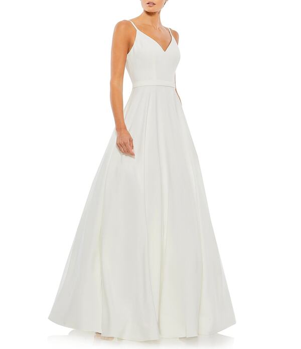 マックダガル レディース トップス ワンピース Vネック A ライン プチ サテン Mac Duggal Petite Size V Neck Side Pocketsatin A Line Gown White ホワイト|ReVida 店
